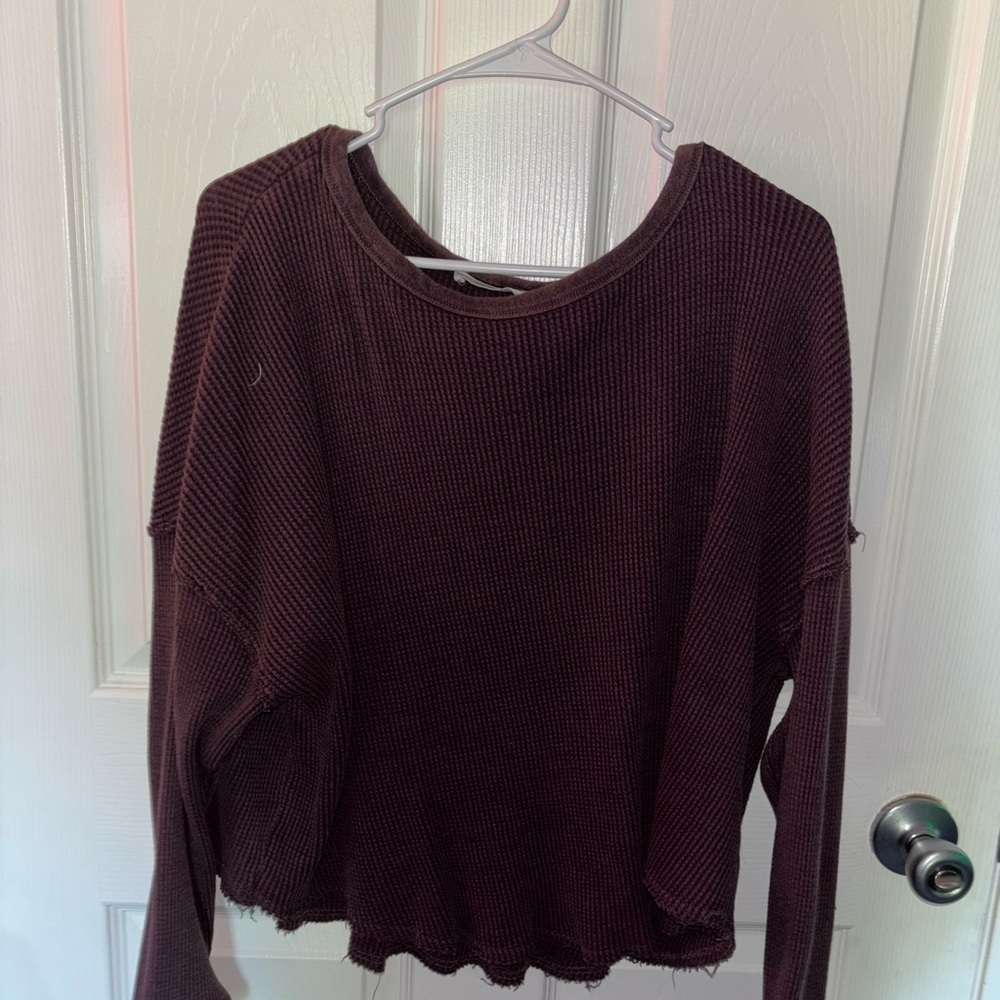 Burgundy Long Sleeve Waffle Knit Top